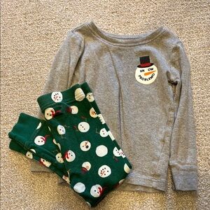 Old Navy Gray and Green Snowman Pajama Set